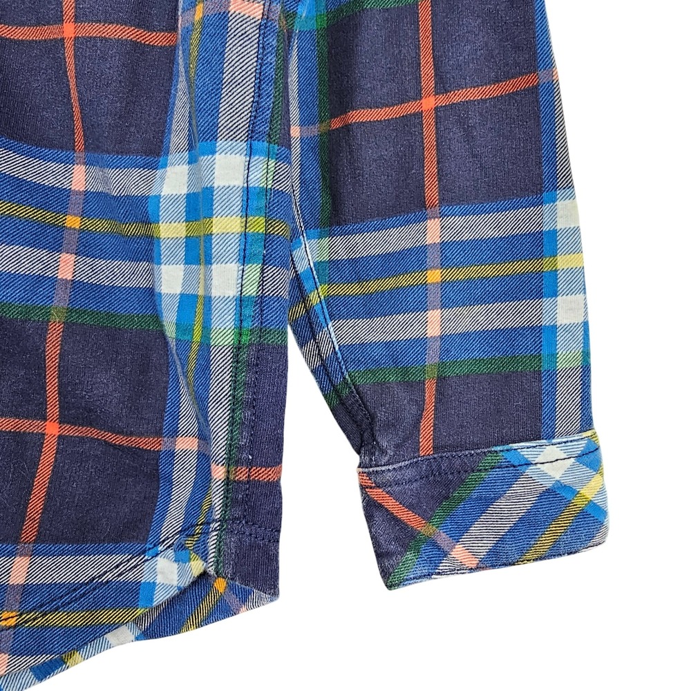 Hanna Andersson Kids Size 12 Flannel Button Down Shirt Navy Blue Plaid Cotton - Picture 2 of 9